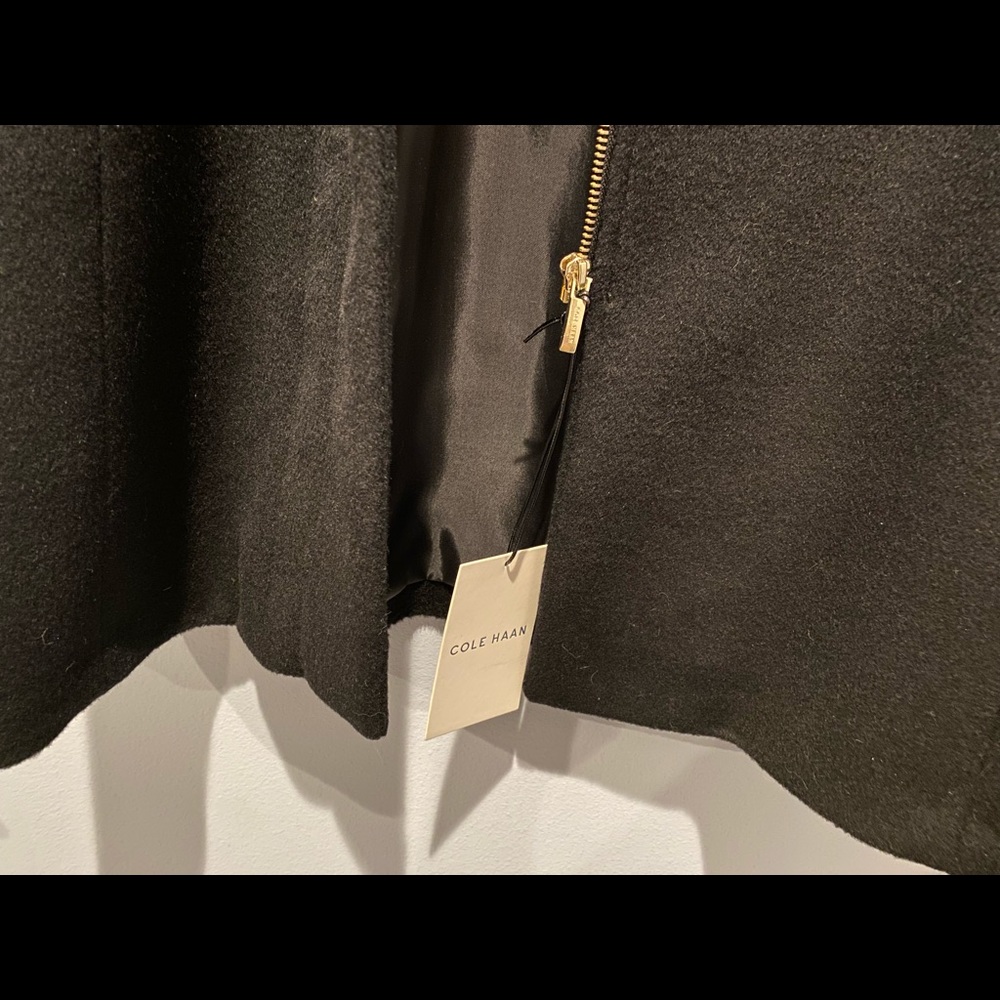 Cole Haan Black Wool & Rabbit Blend Coat StandUp Colar Blue piping detail inside - Picture 11 of 11